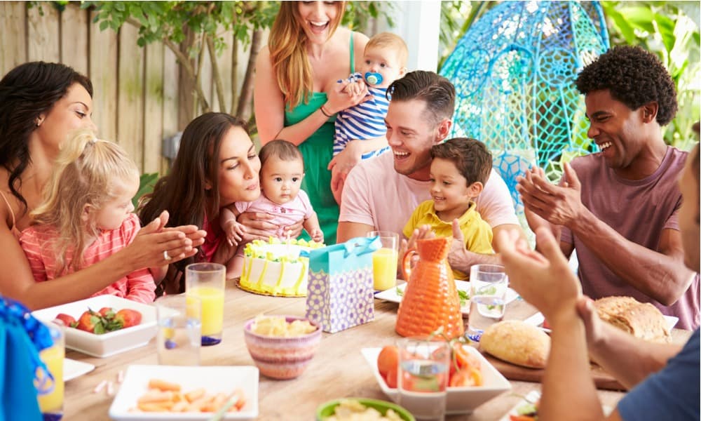 Family celebrating a 1st birthday party